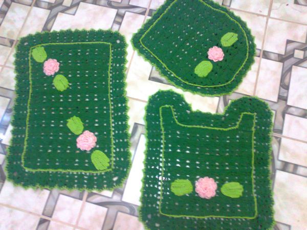 jogo tapete banheiro charme verde 3pç